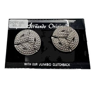 FERNANDO ORIGINAL EARRINGS Runway Couture FO INC on Card $96 Black & Silver Tone
